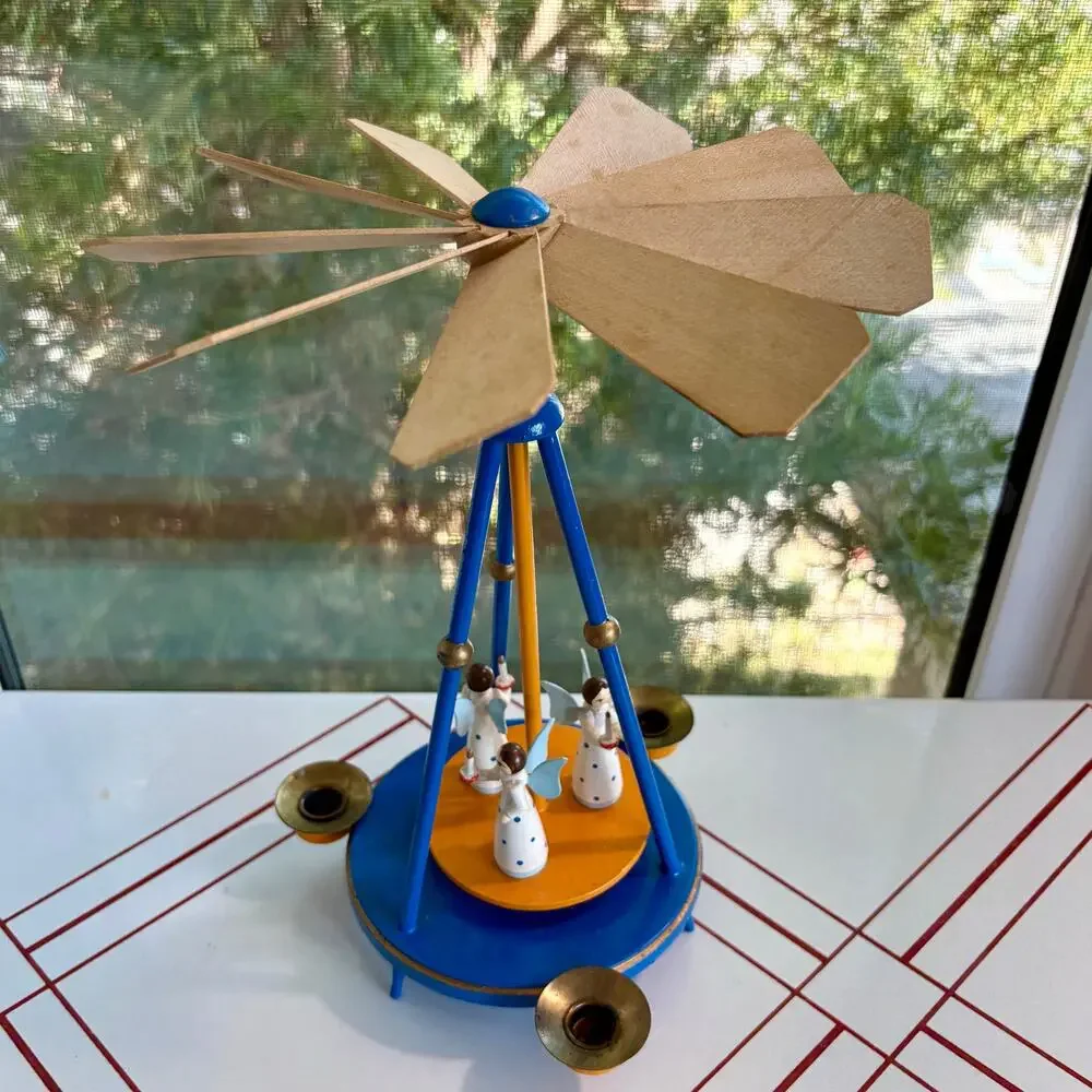 Vintage 1960s German Christmas Pyramid Angel Candle Carousel Spinner